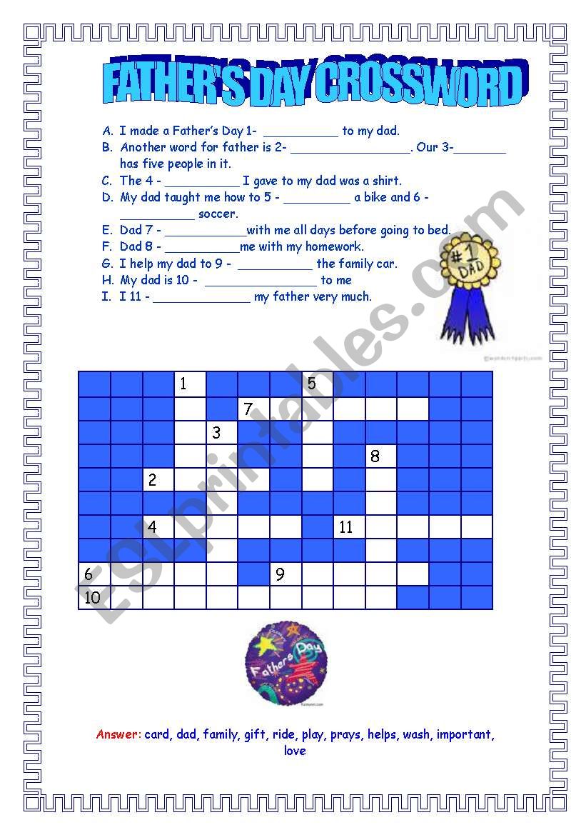 Father s Day Crossword ESL Worksheet By Adriana Libera