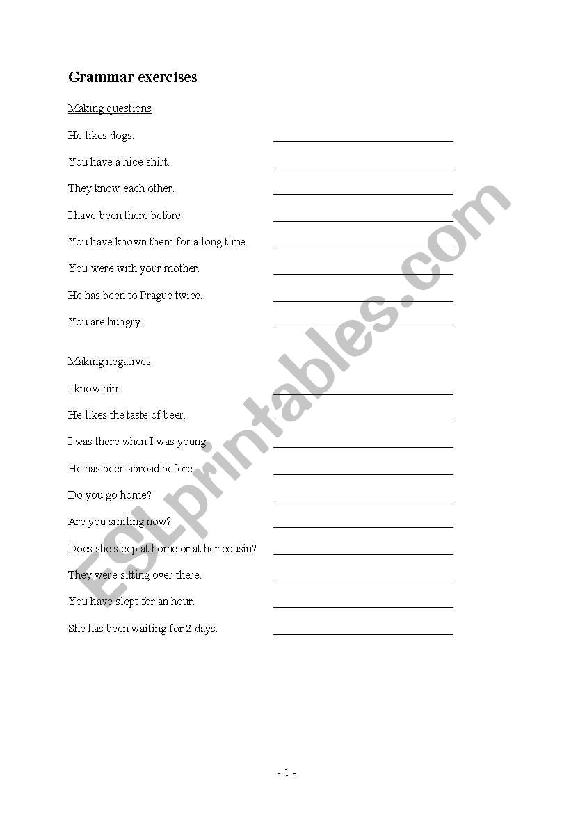 grammar exercise worksheet