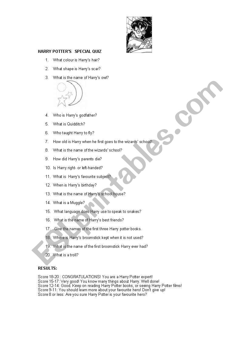 Harry Potter Special Quiz worksheet