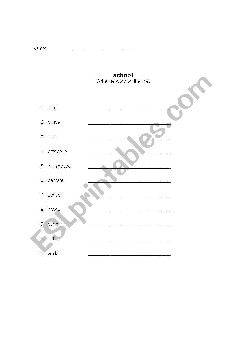 school word scrable worksheet
