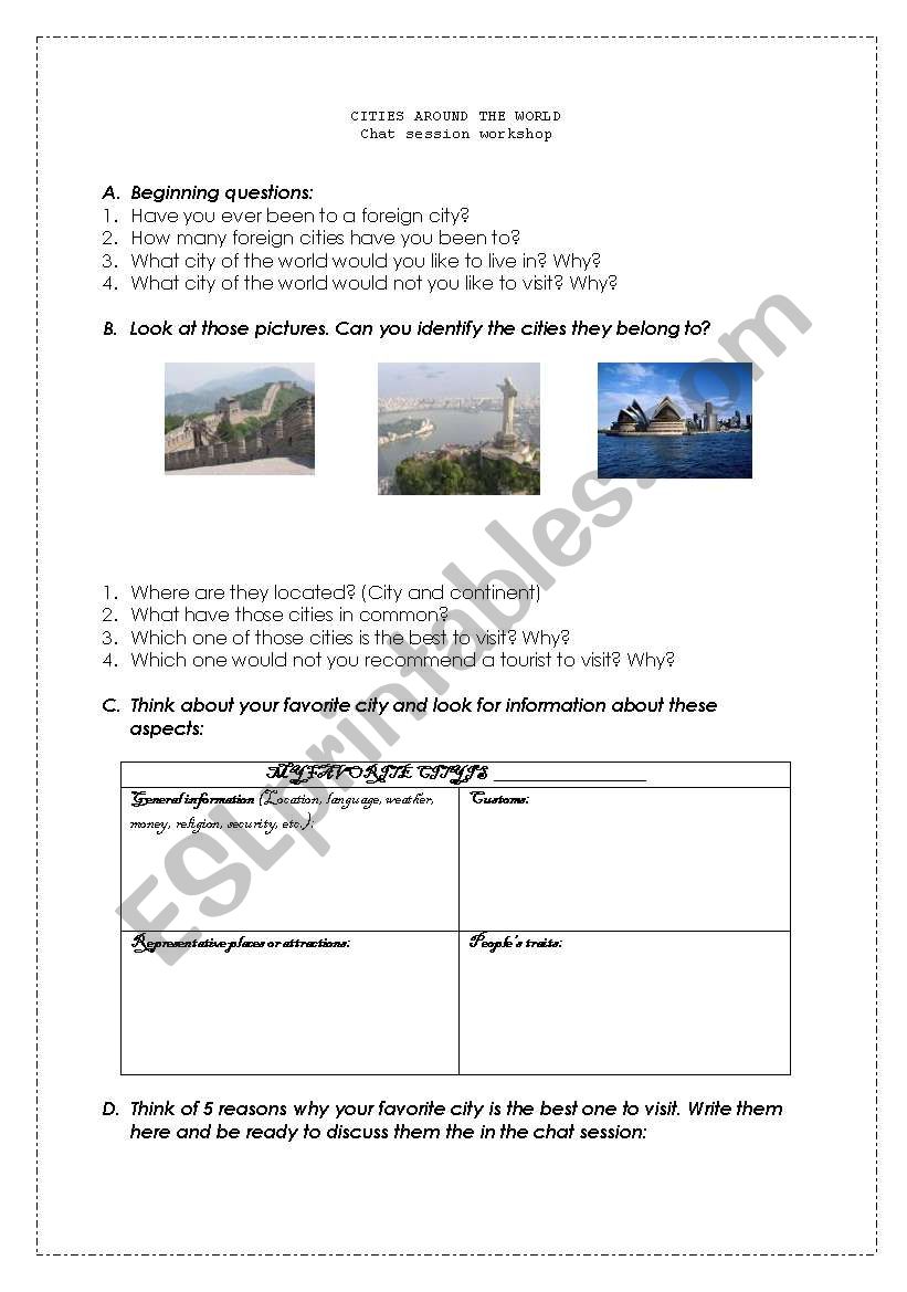 CITIES AROUND THE WORLD worksheet