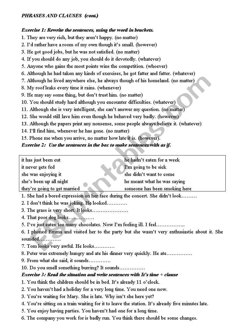 Clauses worksheet