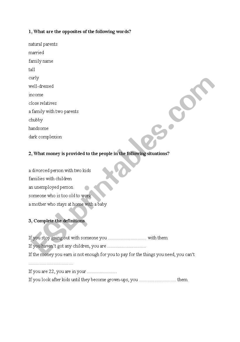 Family vocabulary worksheet worksheet