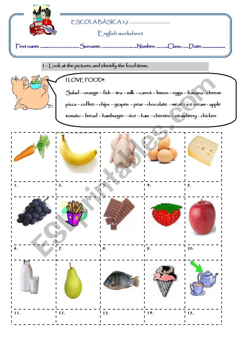 food and drinks worksheet