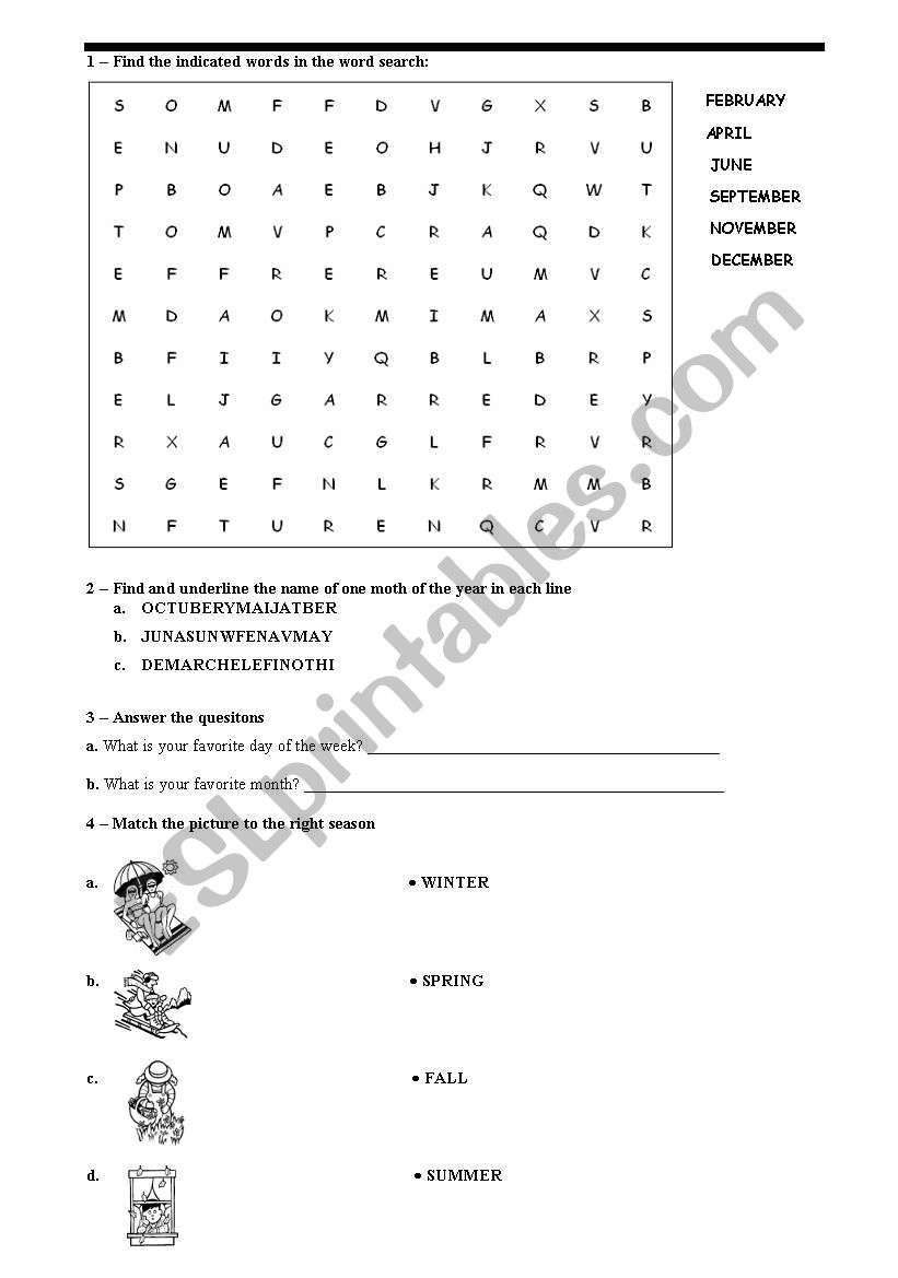 Seasons worksheet