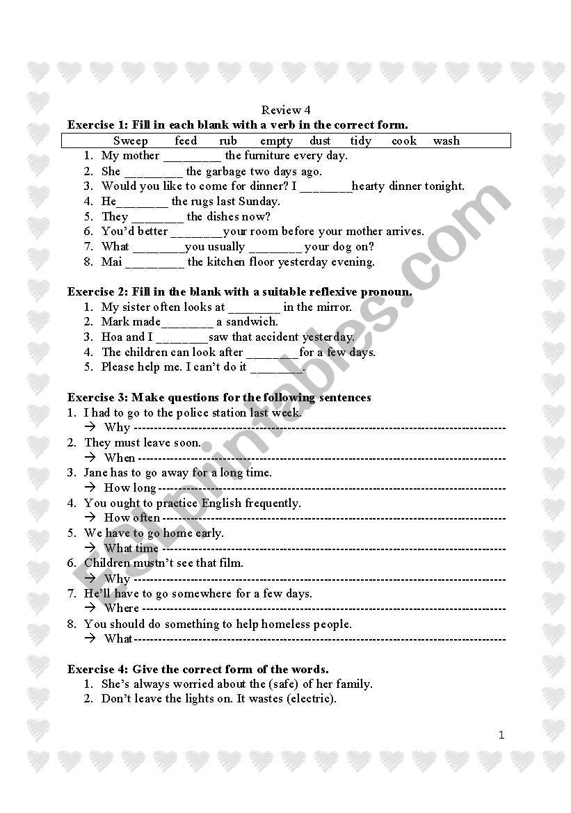 grammar revision worksheet