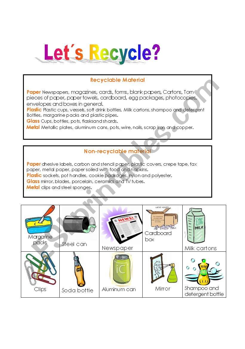 lets recycle esl worksheet by sheizinha