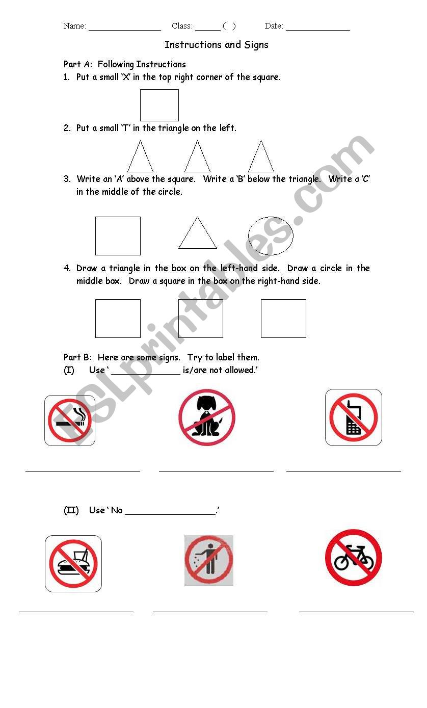 Instructions and Sign worksheet