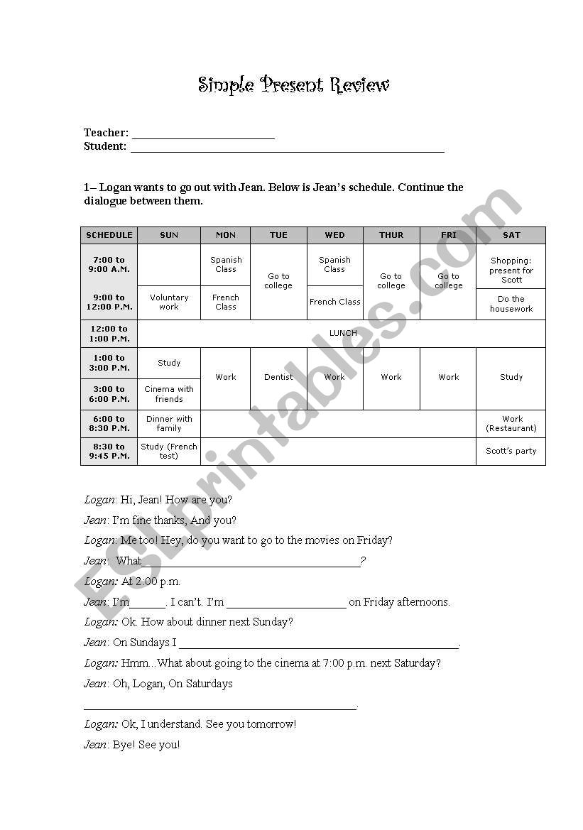 Simple Present Review worksheet