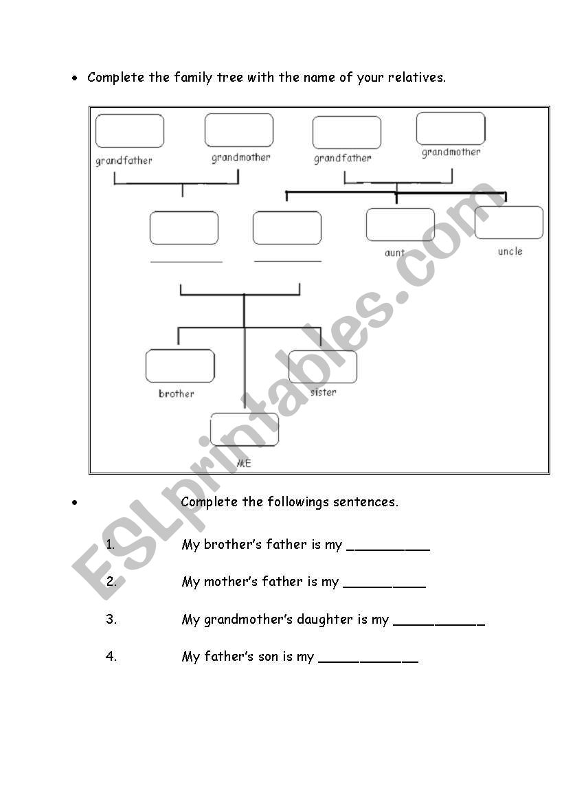 MY family tree worksheet