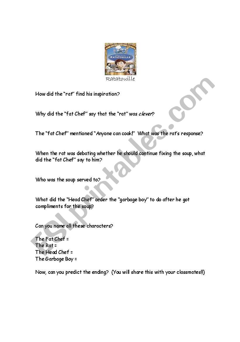 Ratatouille  worksheet