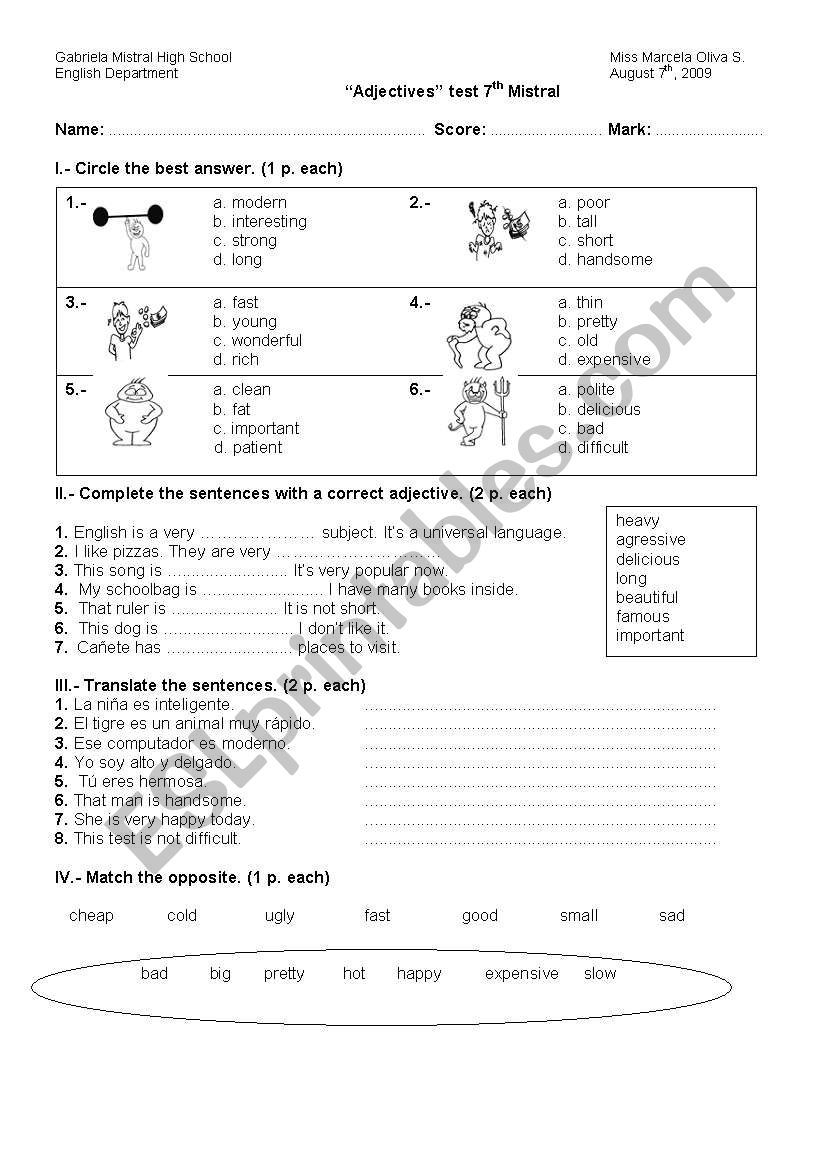 adjectives worksheet