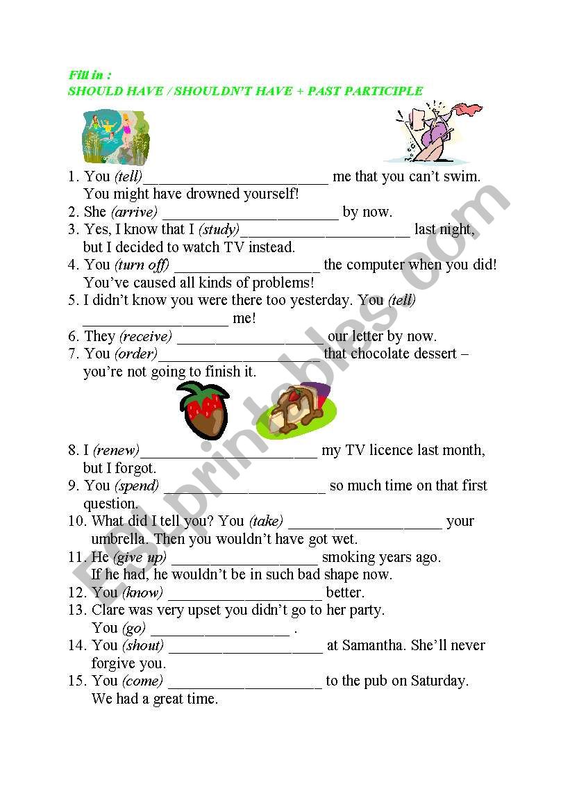 Should Have Shouldn T Have Past Participle Esl Worksheet By Borisje