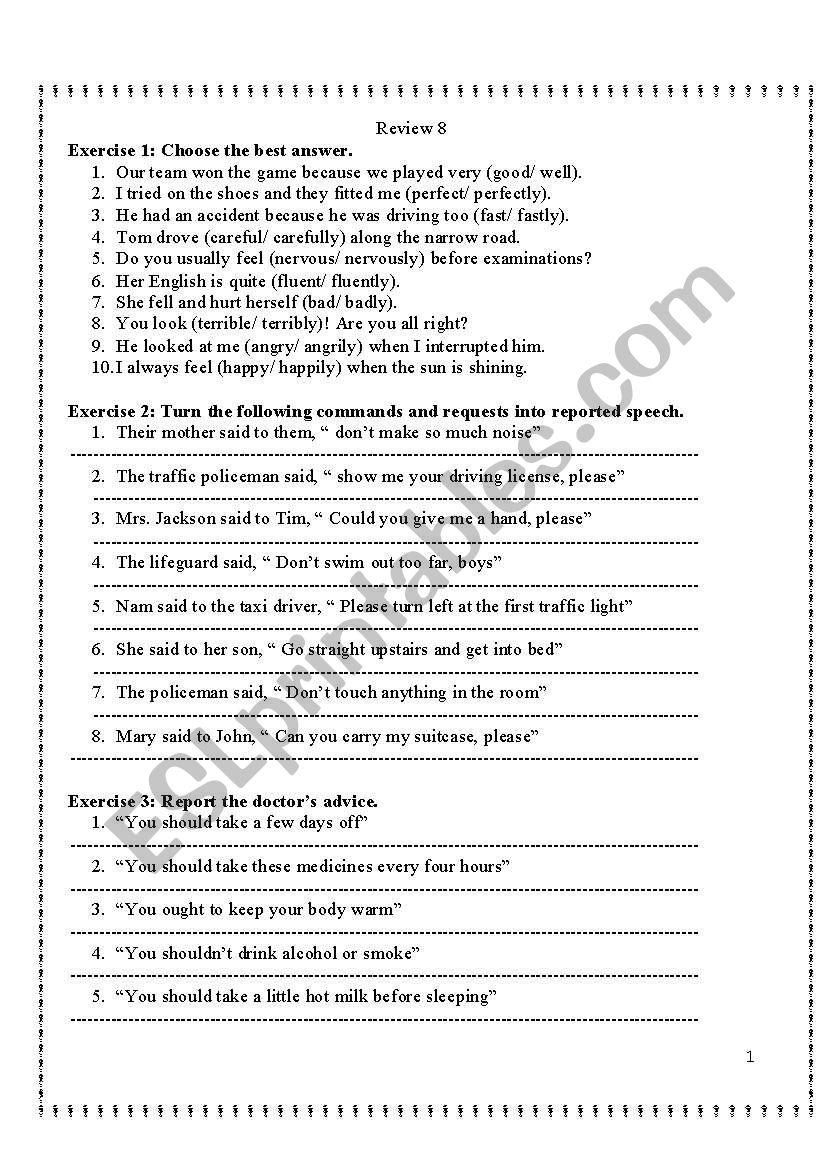 grammar test worksheet