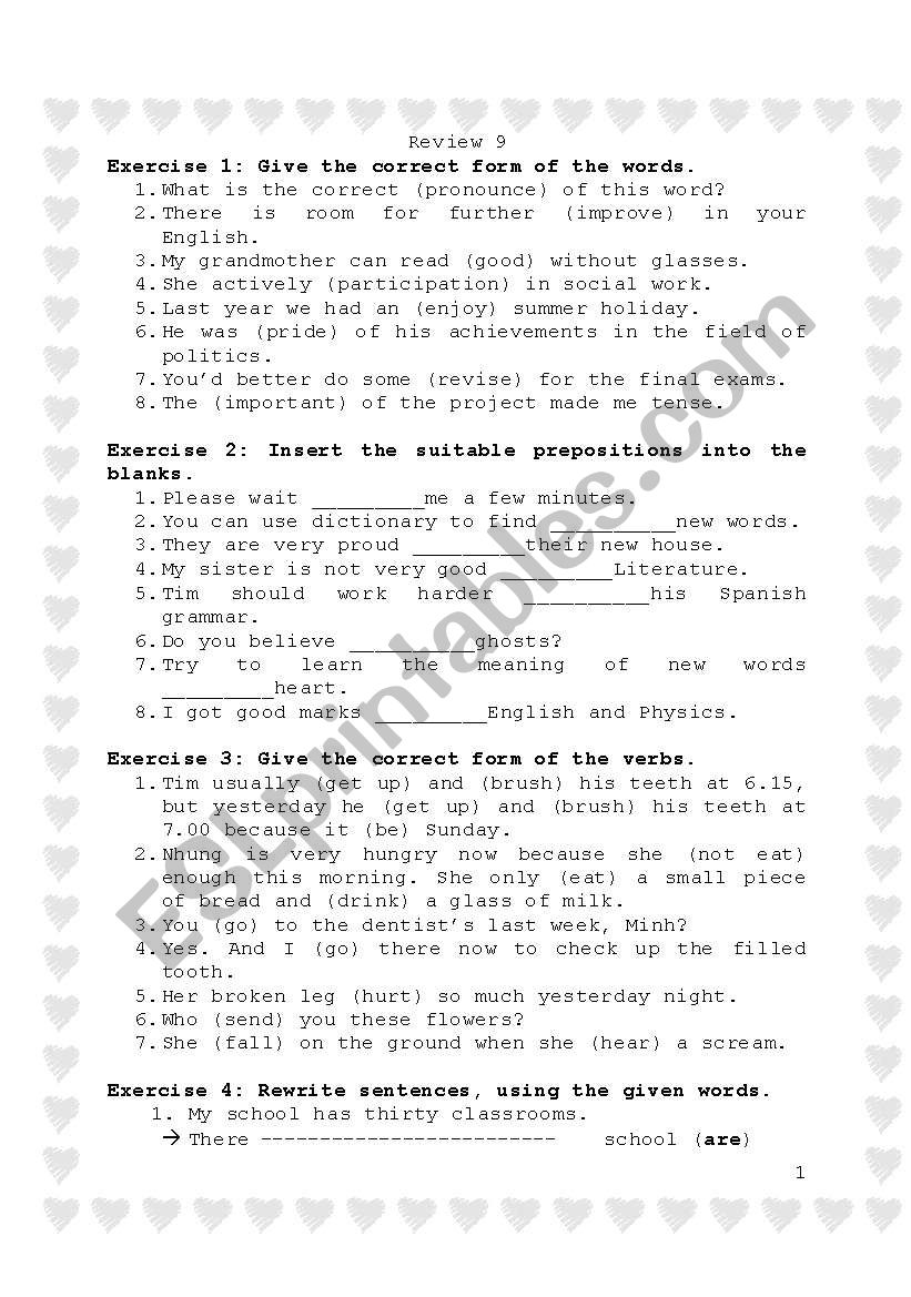 grammar test worksheet