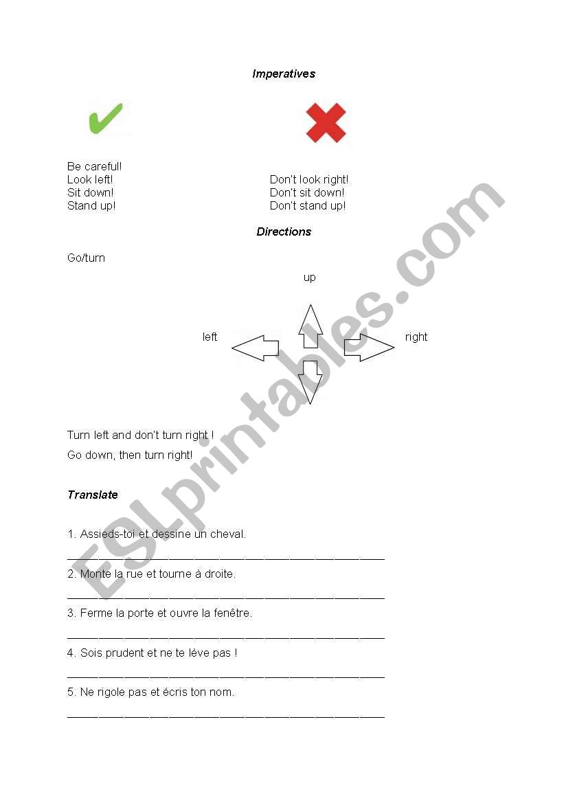 Imperatives/directions worksheet