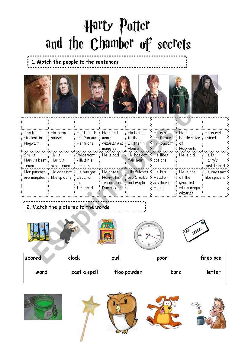 harry potter and the chamber of secrets two pages activities watching task fully editable esl worksheet by basiazarzycka