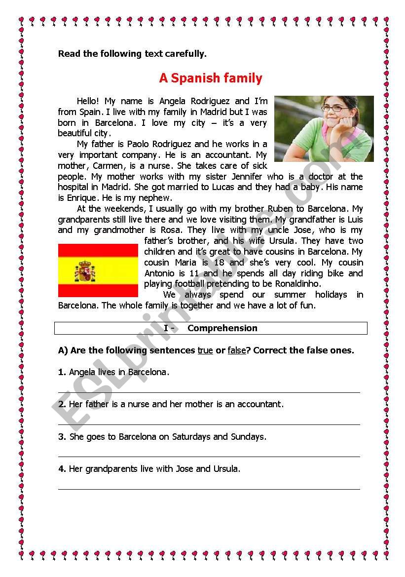 spanish family members worksheet for kindergarten