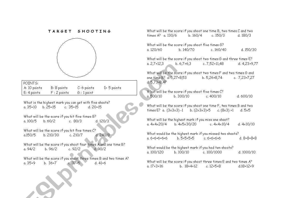 target shooting worksheet