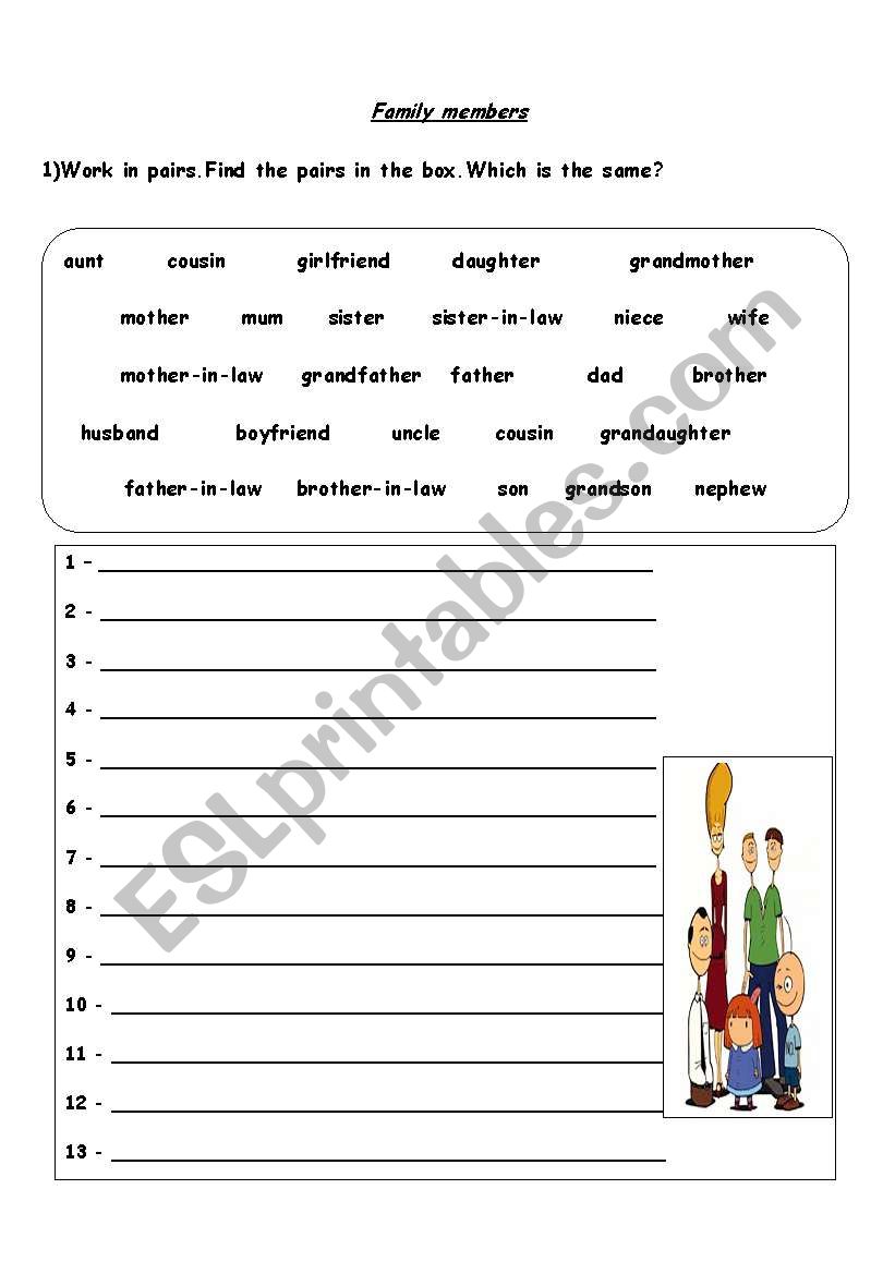 Family worksheet