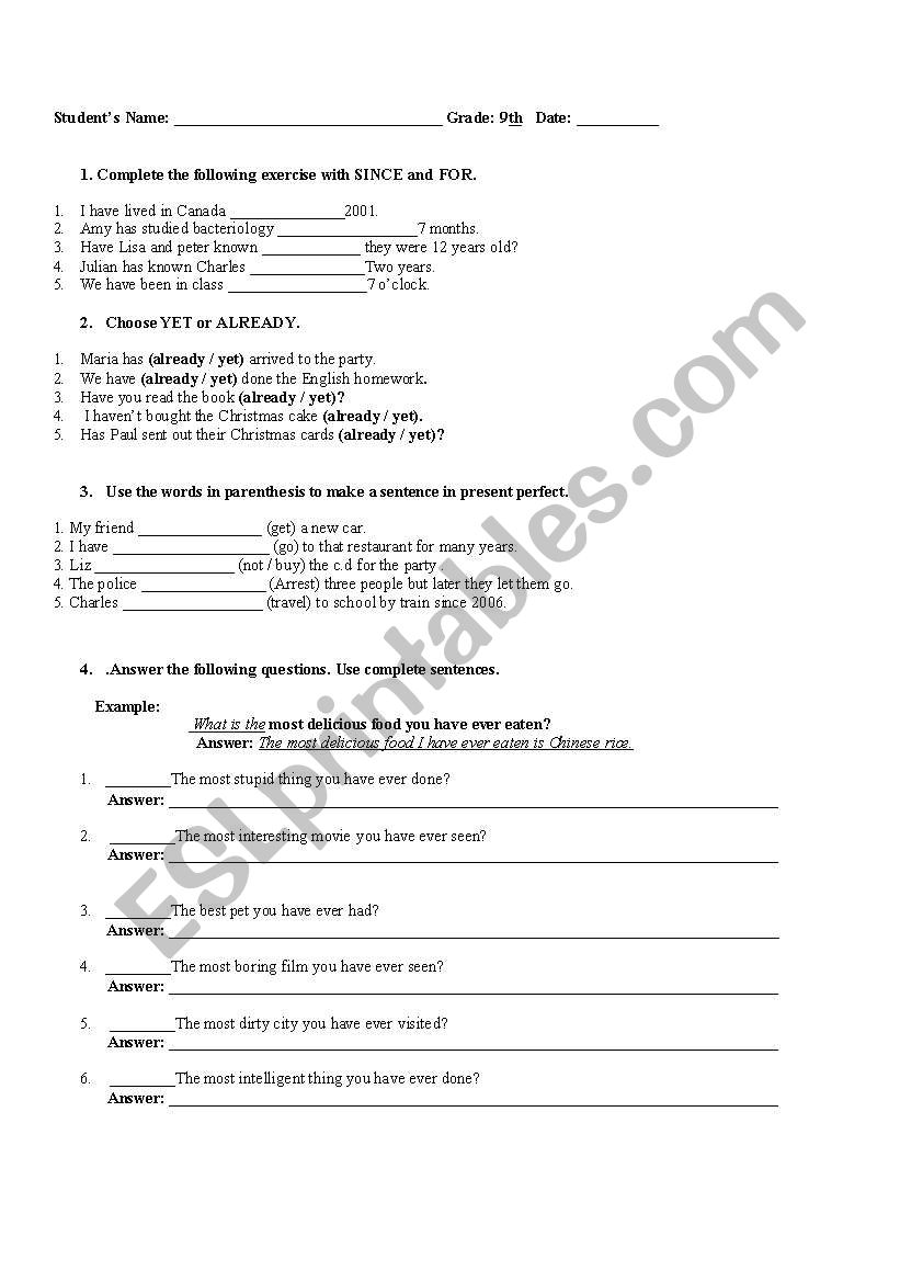 present perfect - fill in blanks