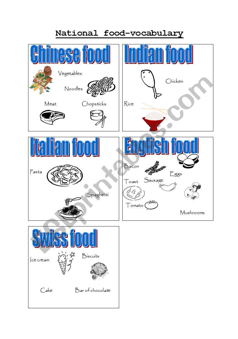 National food vocabulary worksheet