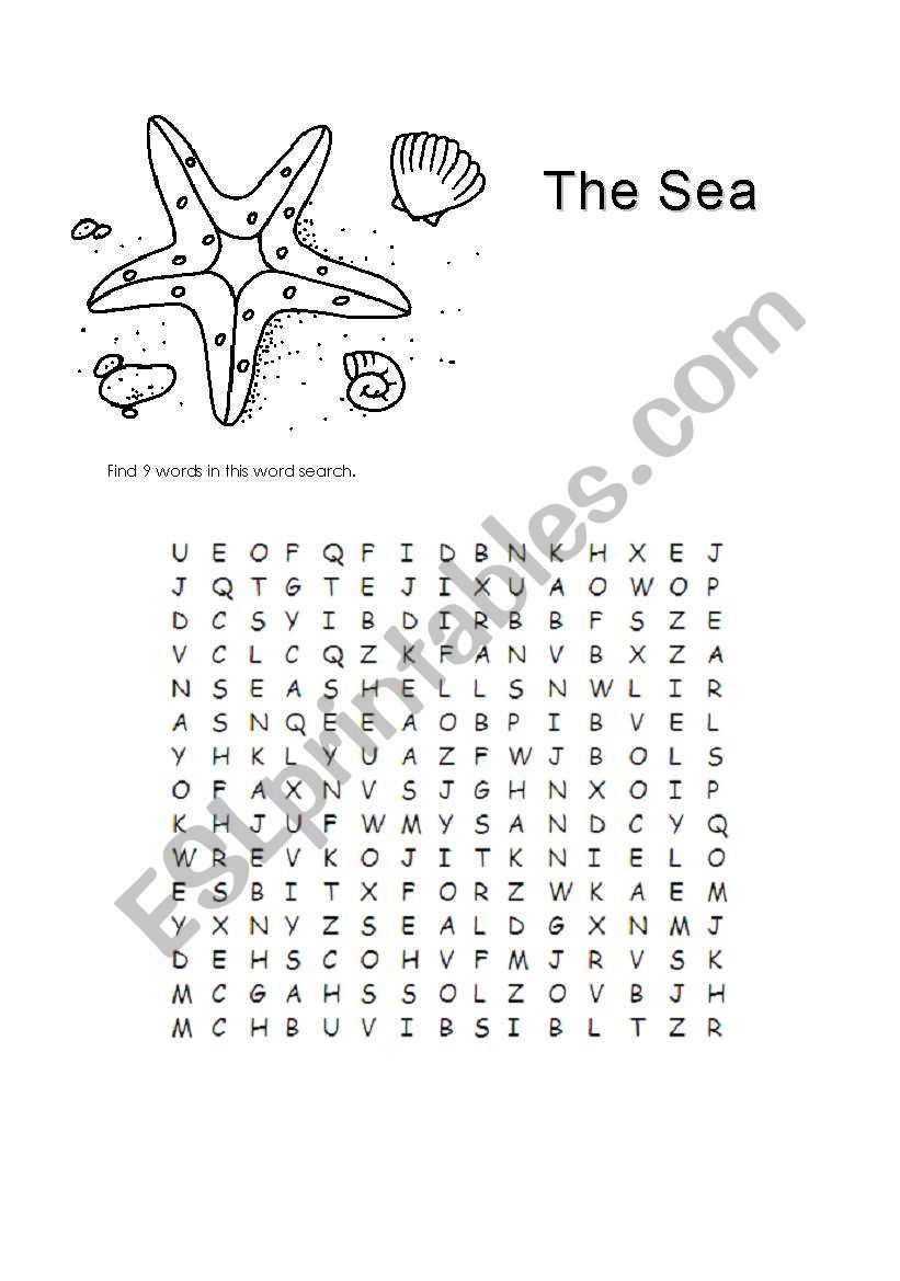 The sea word search puzzle worksheet