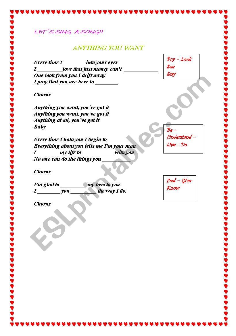 Lets sing a song worksheet