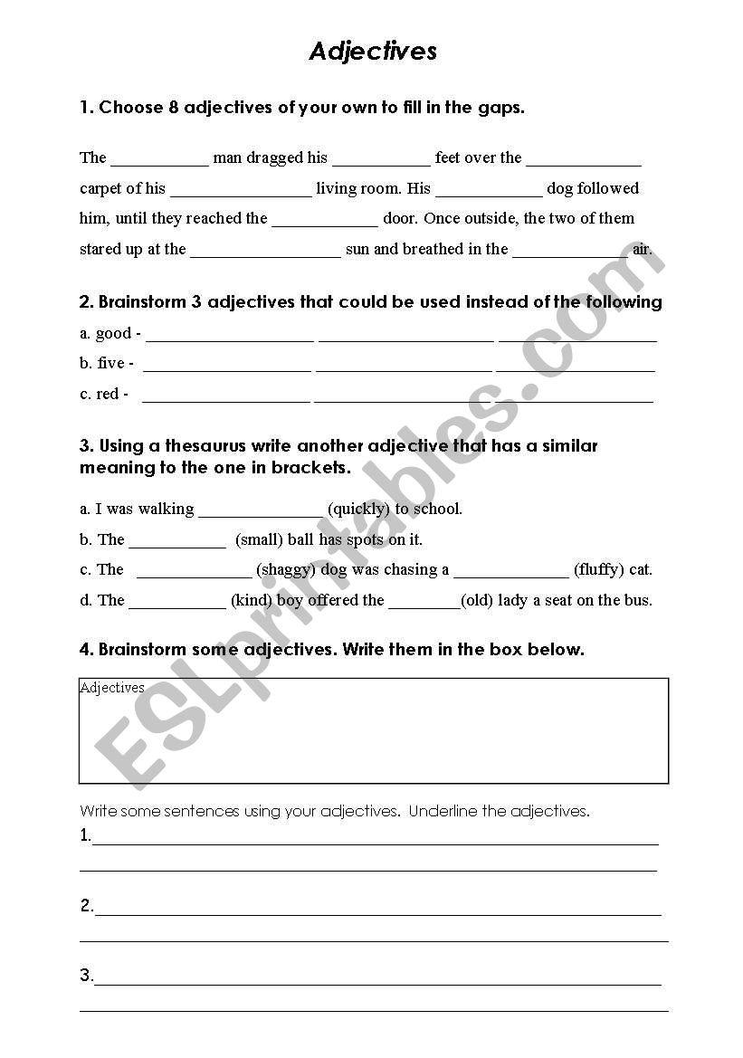 Adjectives worksheet