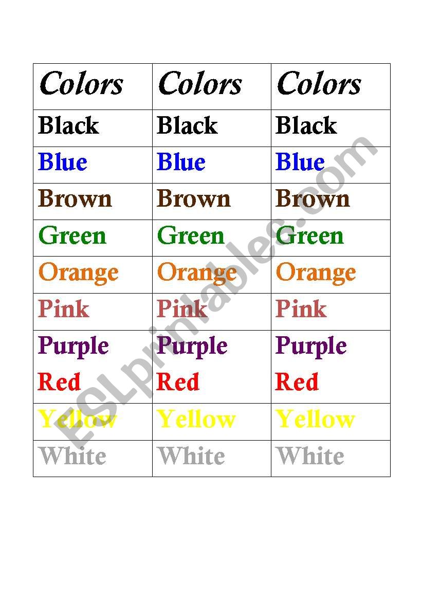 Basic Colors worksheet