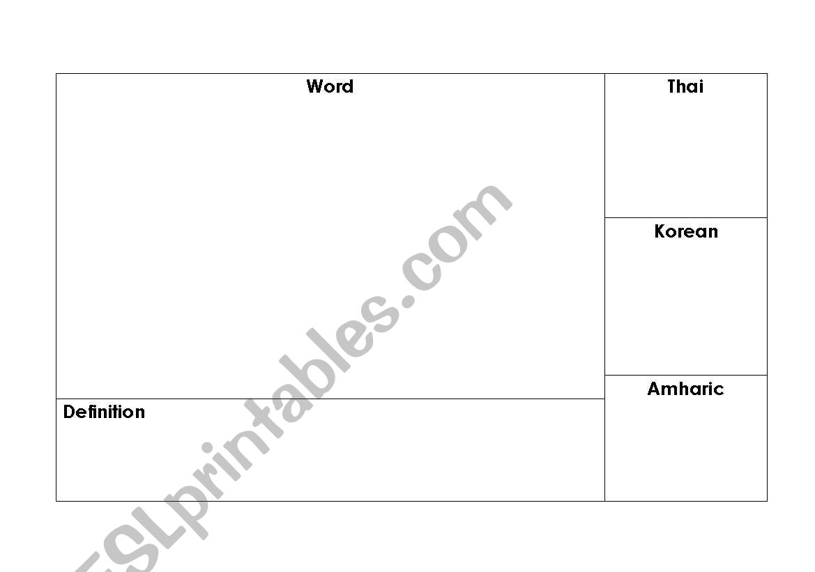 Graphic organizer for English/Native Language vocab