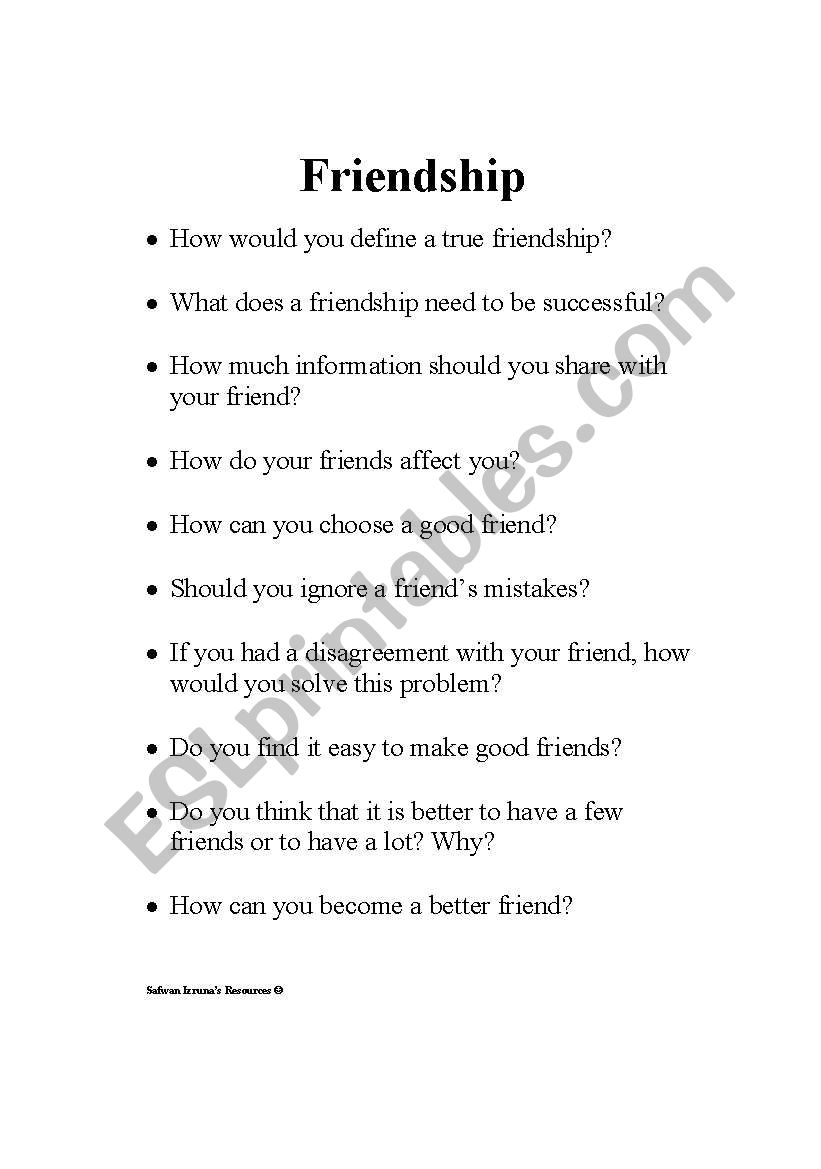 English worksheets: Questions about friendship