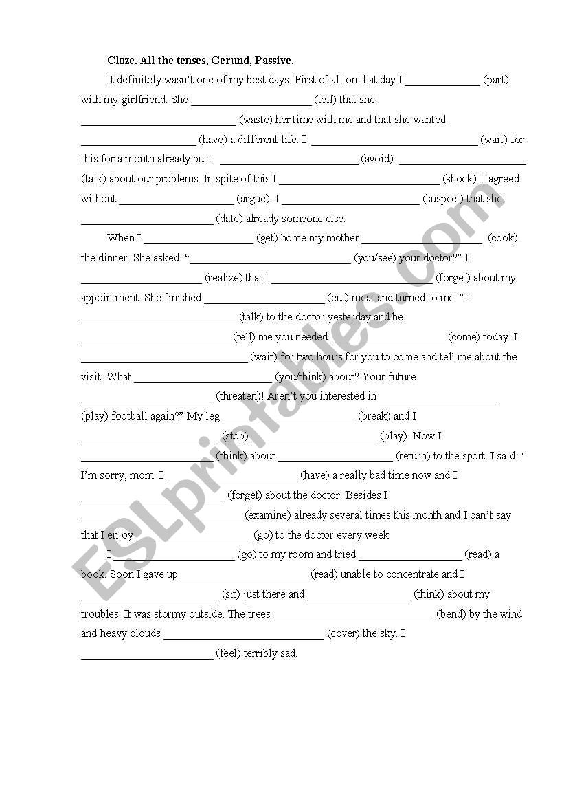 Tenses, Gerund, Passive worksheet