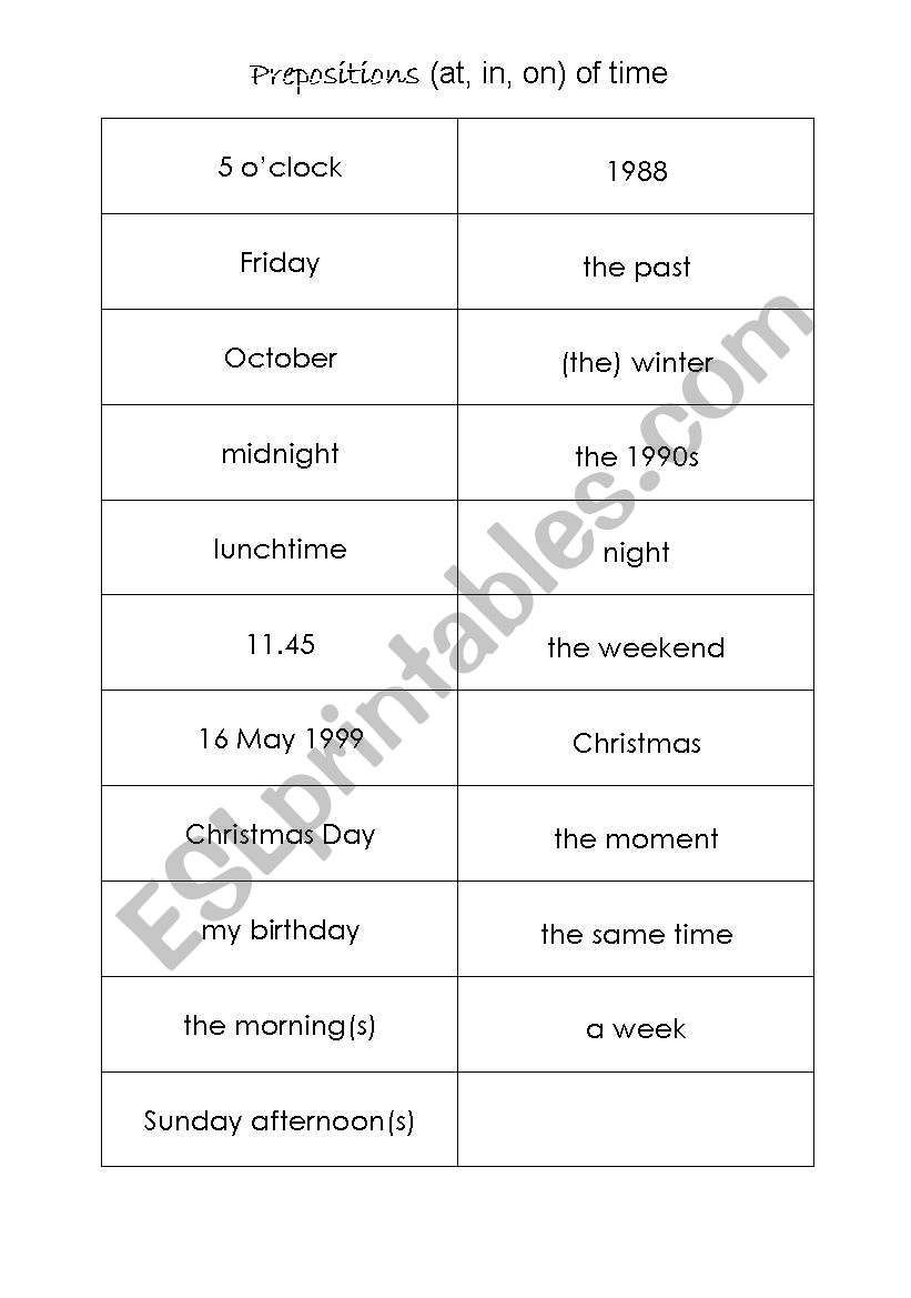 Prepositions (at, in, on) of time