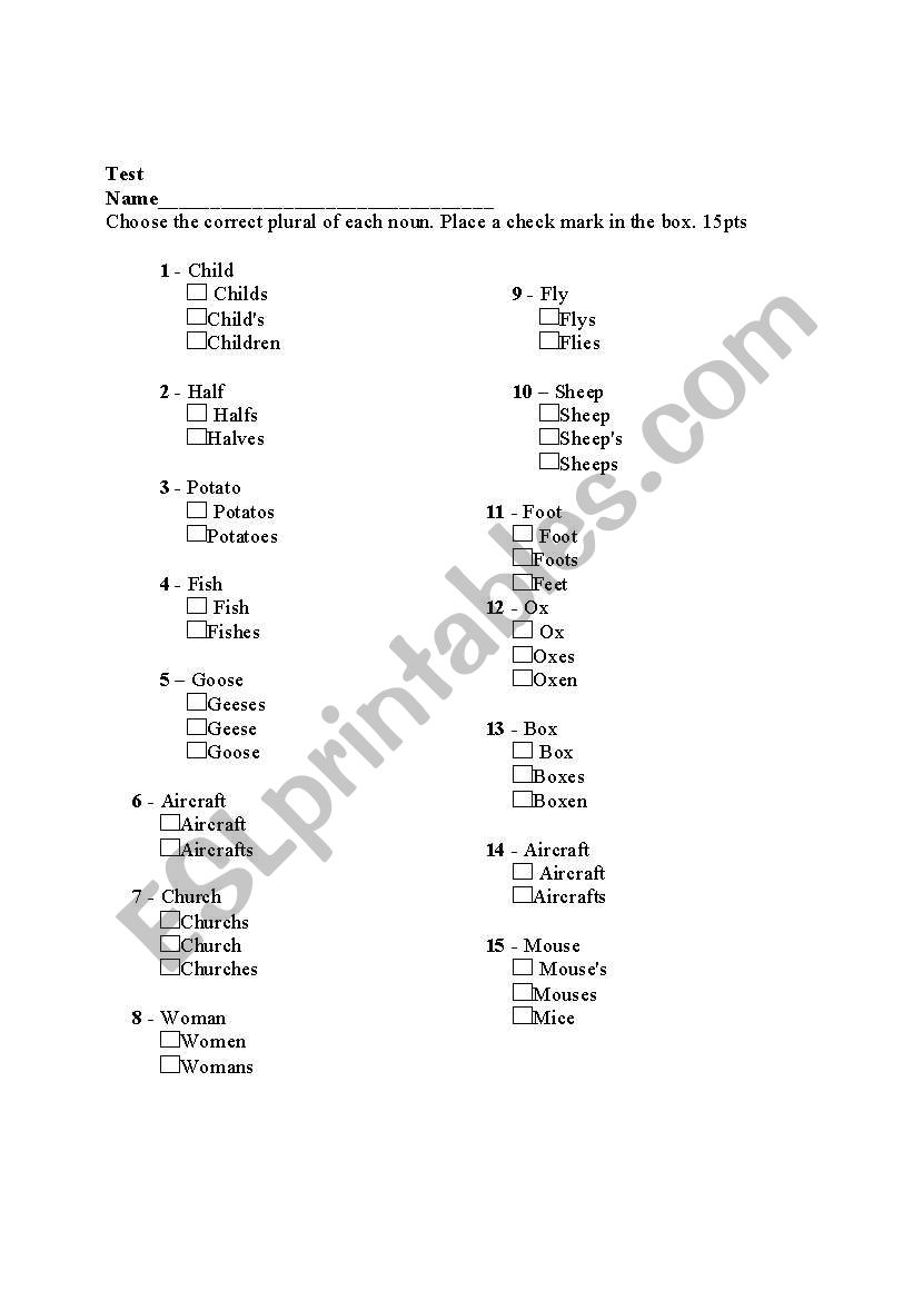 Nouns worksheet