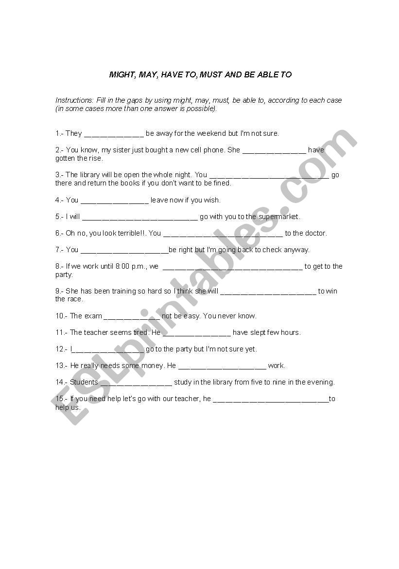 Modals worksheet