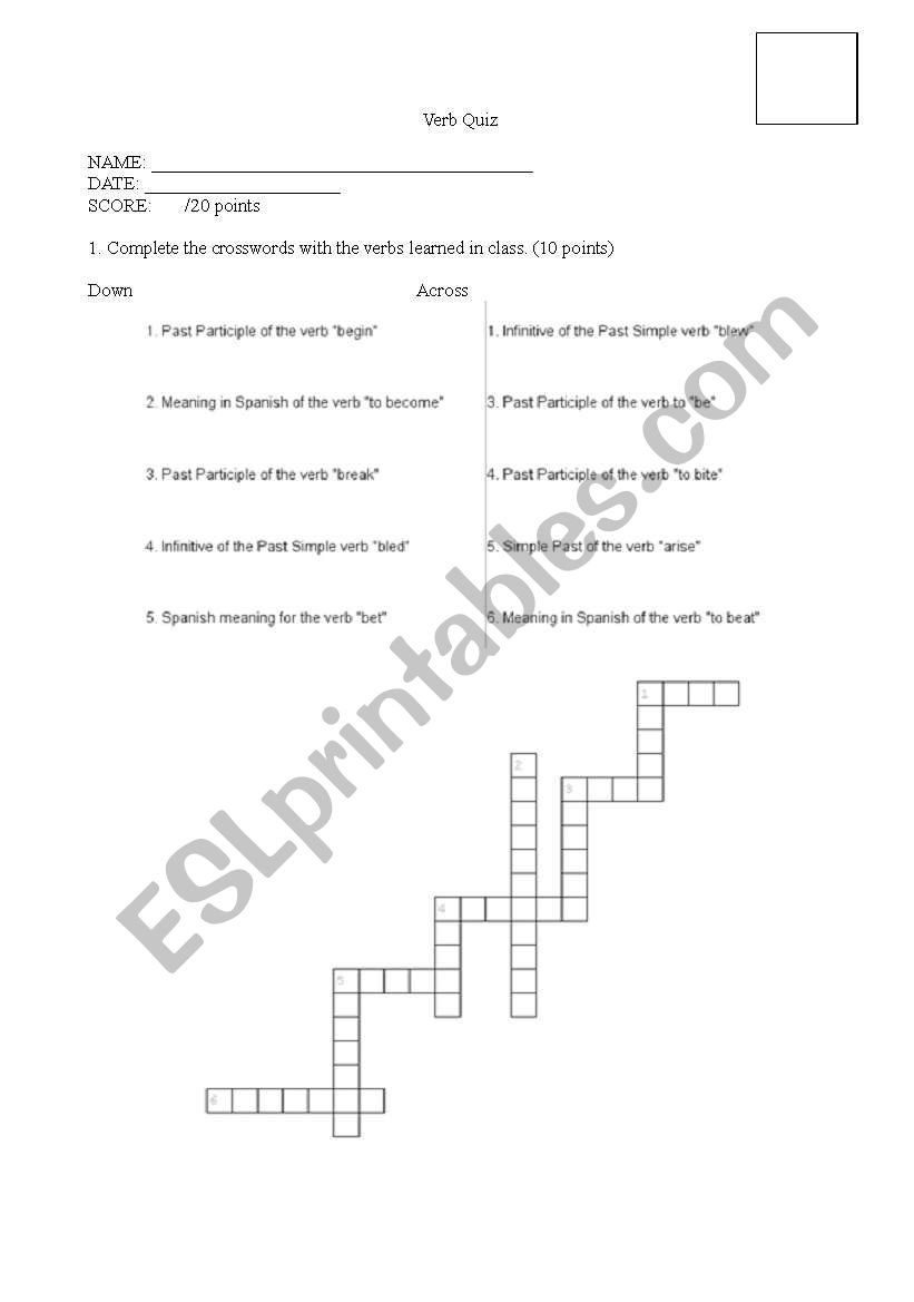 Verb Quiz worksheet