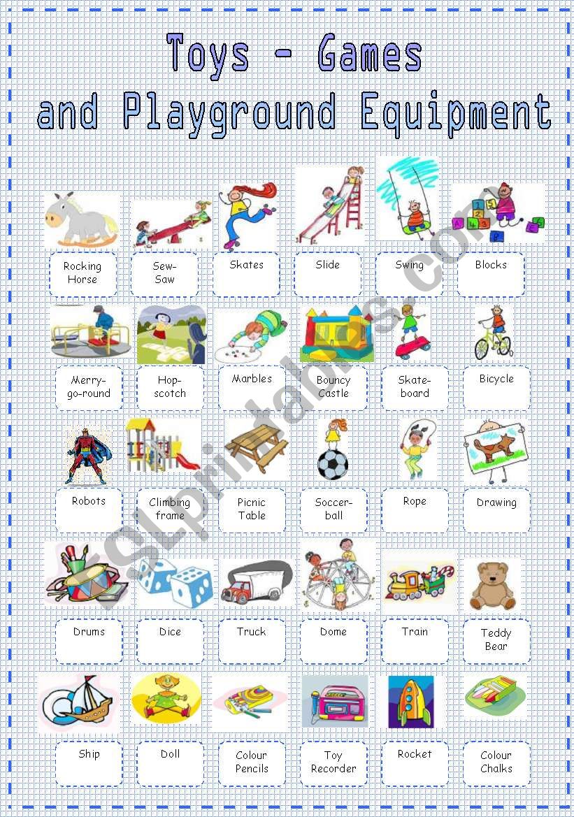Toys - Games and Playground Equipment Vocabulary - ESL worksheet by ...