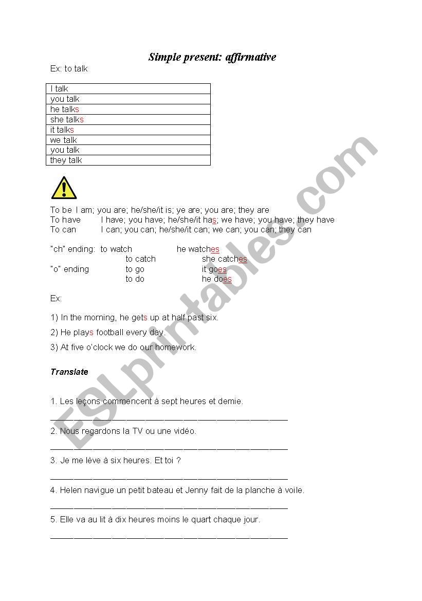 Present simple: Affirmative worksheet