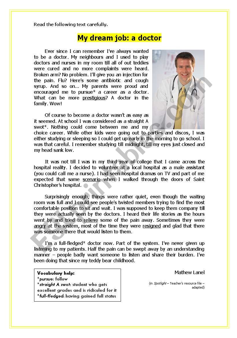 essay on my dream career as a doctor