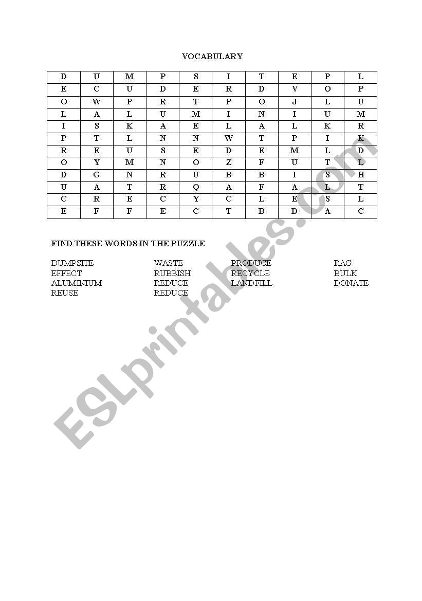 recycle, reduce and reuse worksheet