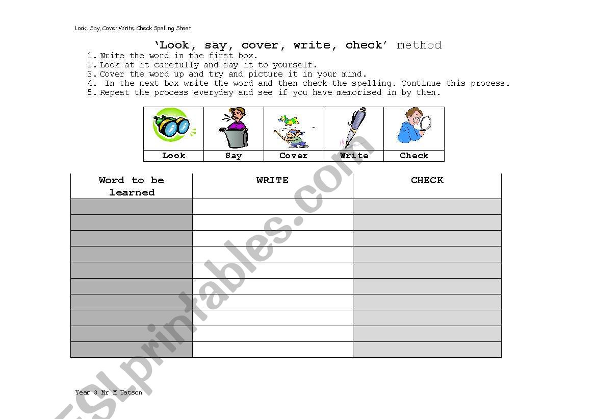 Look Say Cover Check worksheet
