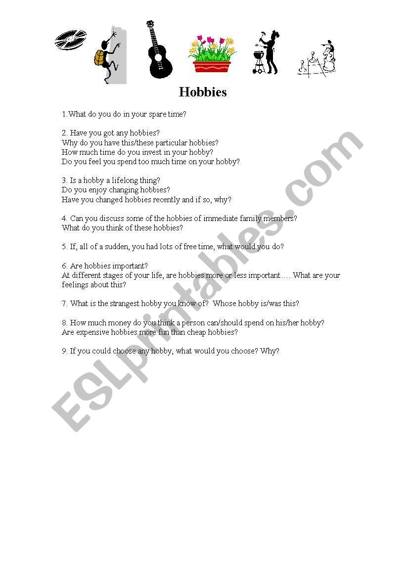 Hobbies worksheet