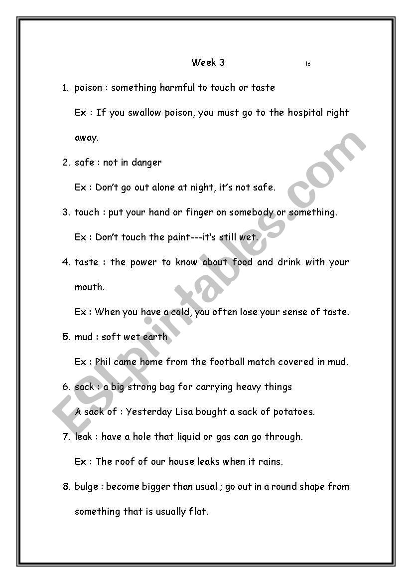 review for words worksheet