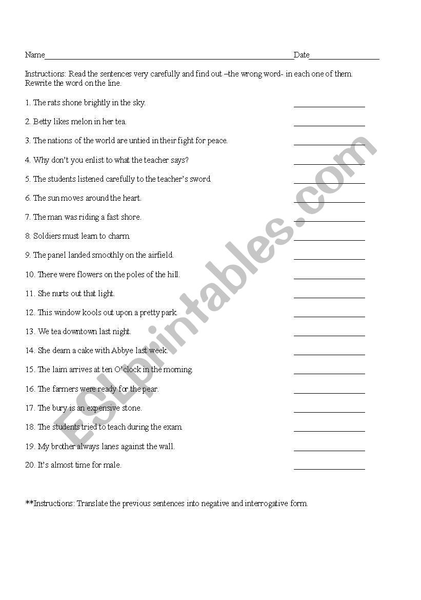 the wrong word worksheet