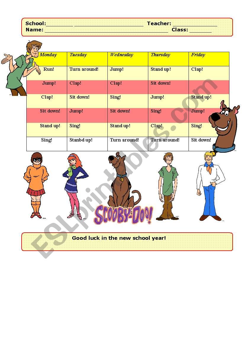Alternative timetable worksheet