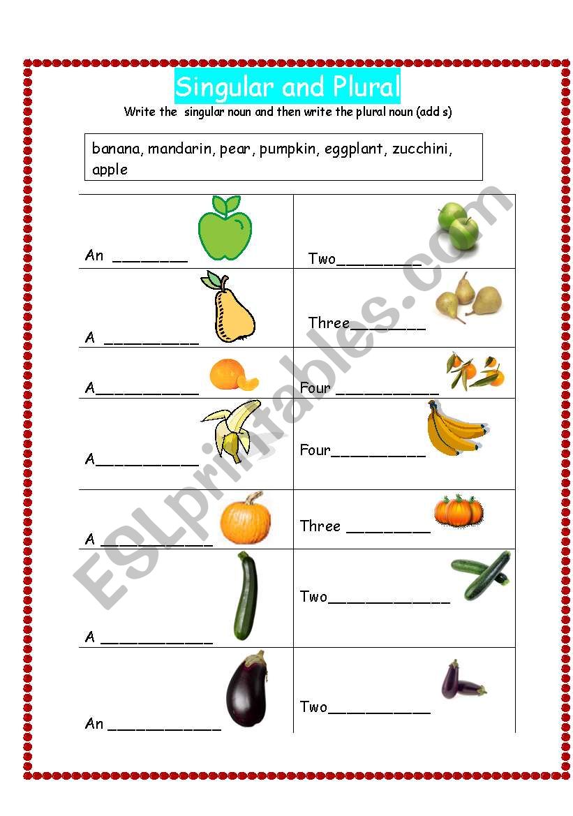 English Worksheets Singular And Plural With S