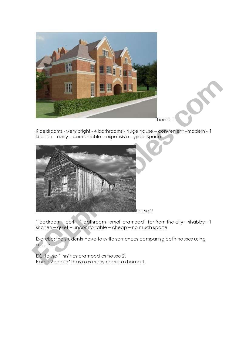 houses comparative as.. as worksheet