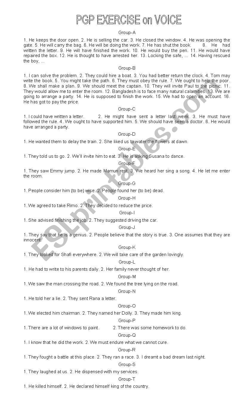 PGP EXERCISE ON VOICE worksheet