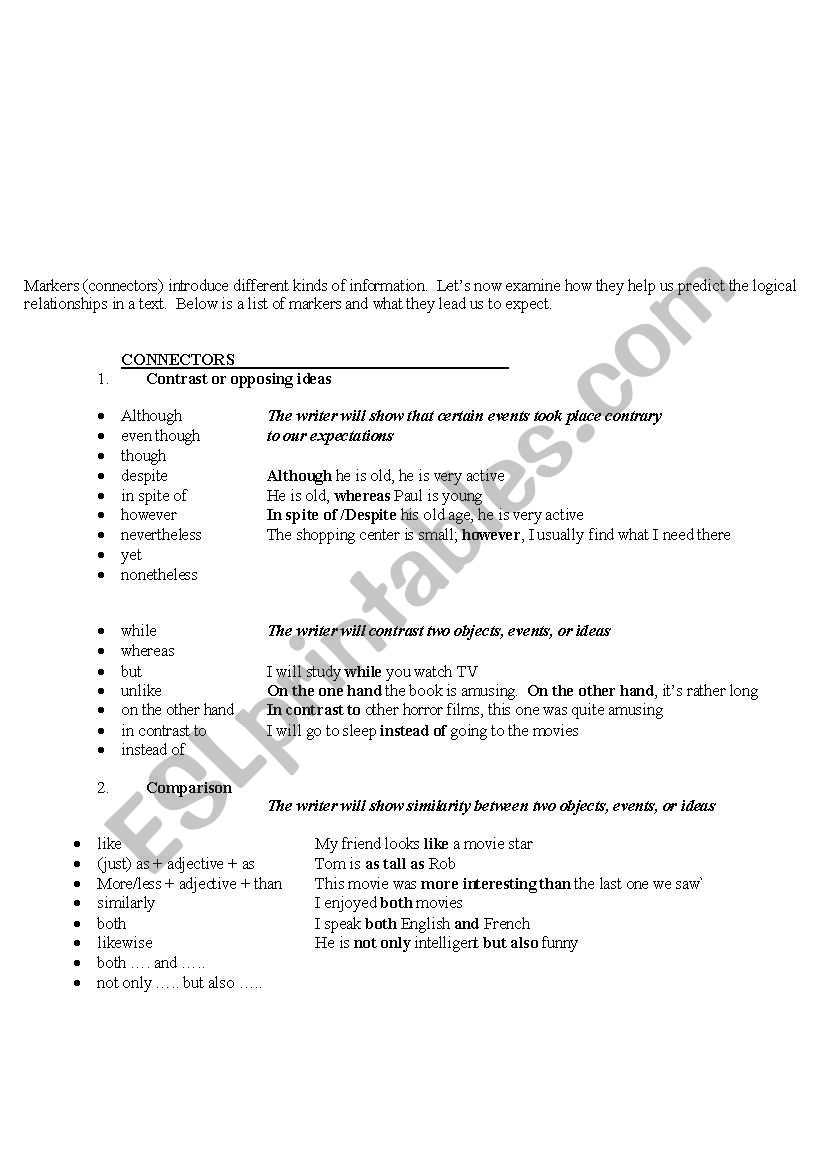 Connectors worksheet